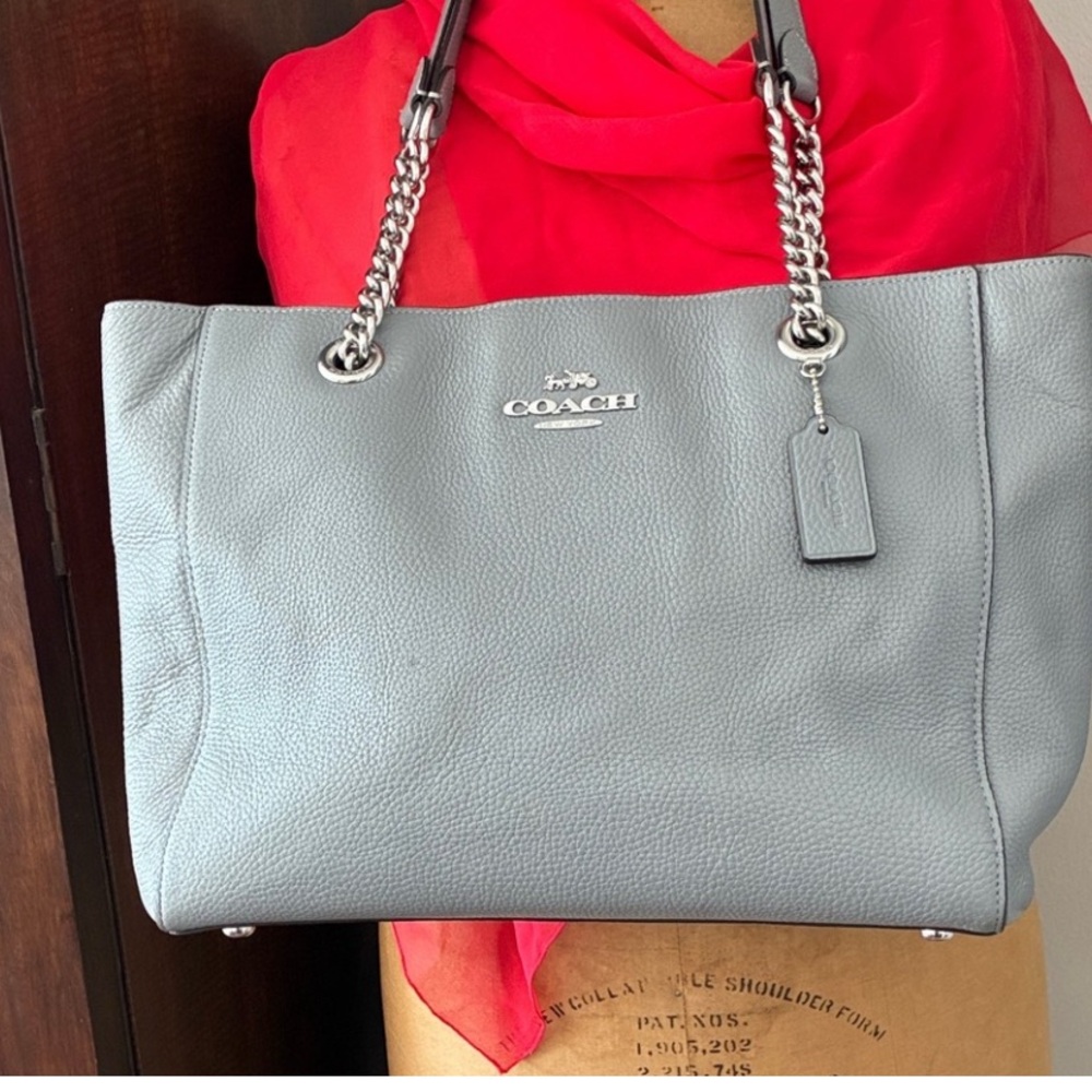 Gorgeous Coach Light Blue/Gray Leather Tote